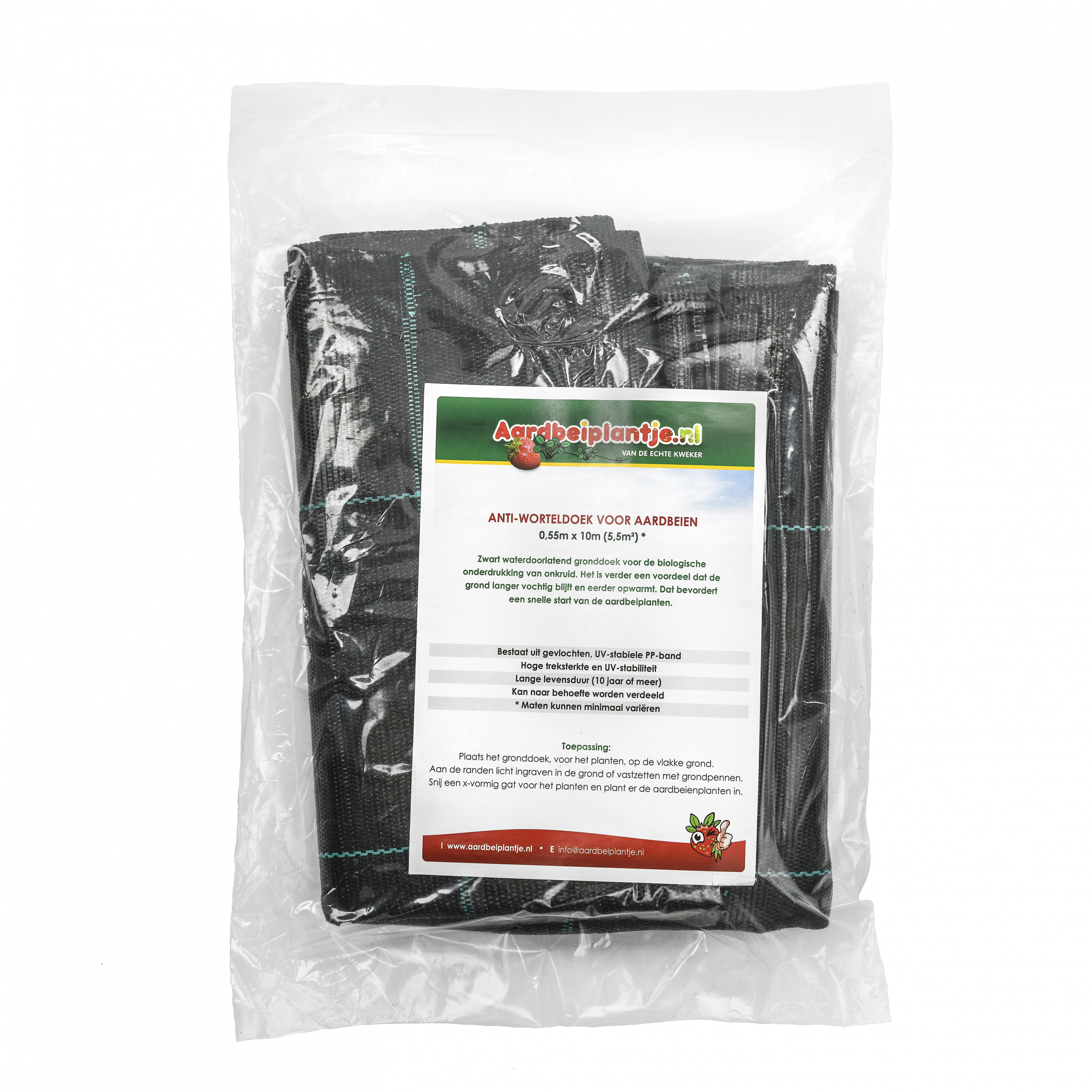 Henselmans-8719 b kl Anti-worteldoek voor aardbeiplanten met informatie etiket